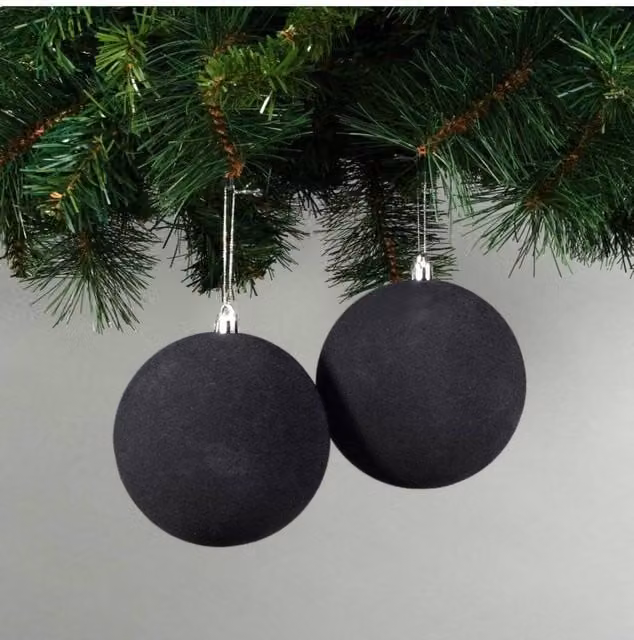 KDMD Set of 4 Black Velvet Round Christmas Baubles, Diameter: 10 cm
