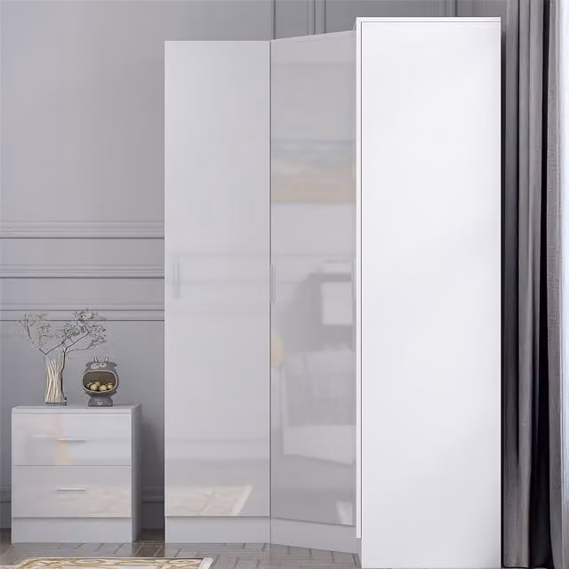 REFLECT Wardrobe Bundle featuring a 1 Door Corner and 1 Door unit in White Gloss and Matt White