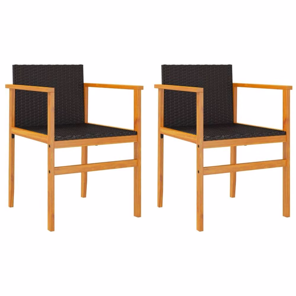Berkfield Home Beautiful Garden Chairs, Set of 2, Black Poly Rattan and Oiled Acacia Wood – 2
