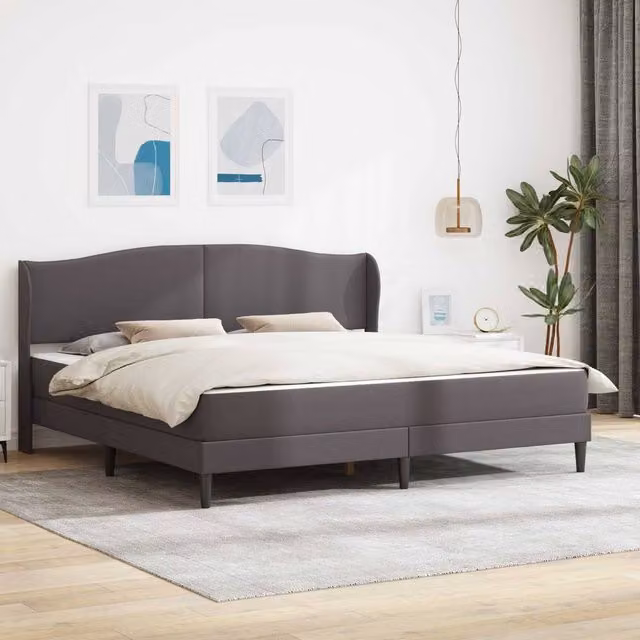 Berkfield Home Grey Faux Leather Upholstered Bed Frame with Headboard, W/D/H: 180 x 200 cm