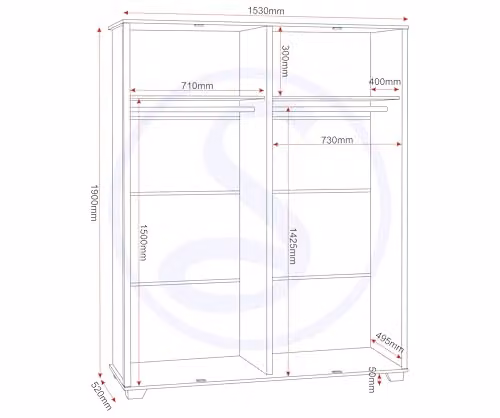 Seconique Oliver 4 Door Wardrobe in Oak, H 190 cm x W 153 cm x D 52 cm – 2