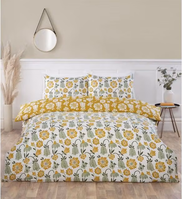 Rapport Reversible Floral Microfibre Duvet Cover and Pillowcase Set, Multicolour Green, W: 180 cm x H: 200 cm