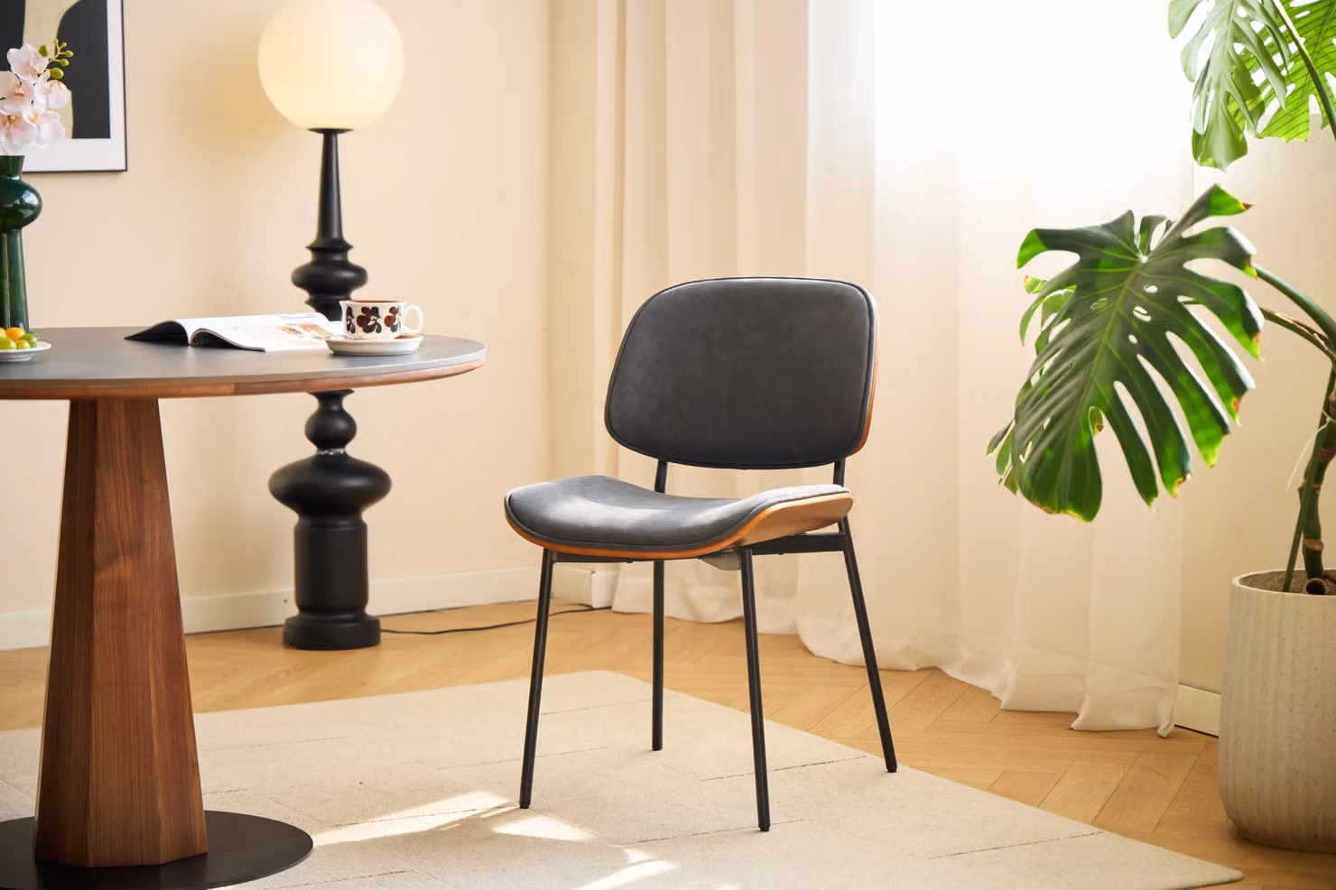 Nordlys Set of 2 Industrial Black Metal and Wood Dining Chairs – 2