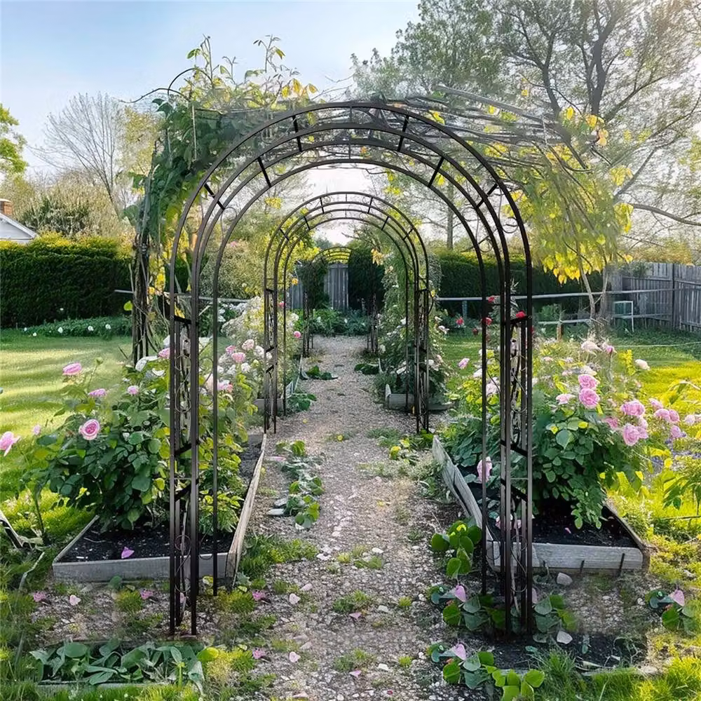 NESTLUNE Black Metal Garden Arch Trellis and Climbing Plant Support – 5