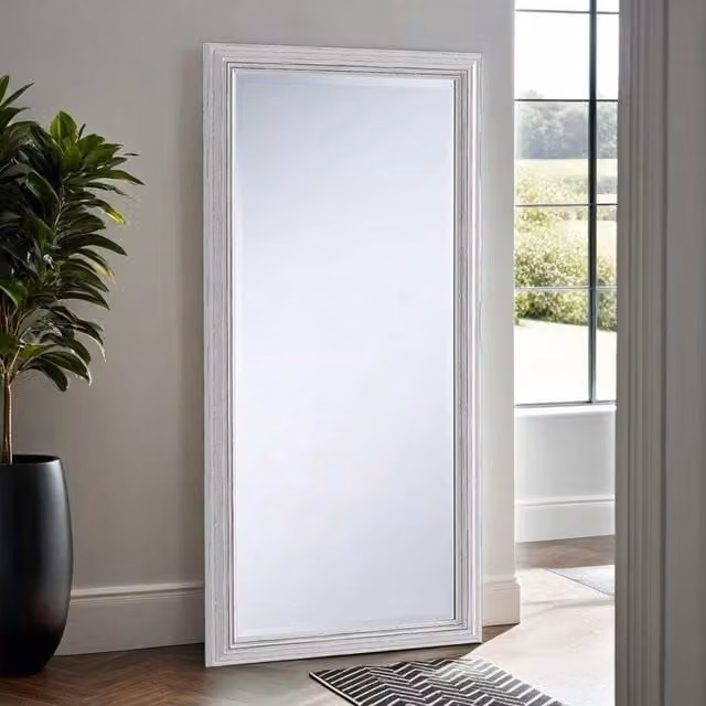 Yearn Mirrors Distressed White Framed Rectangular Wall Mirror H: 166.5 cm, W: 75 cm