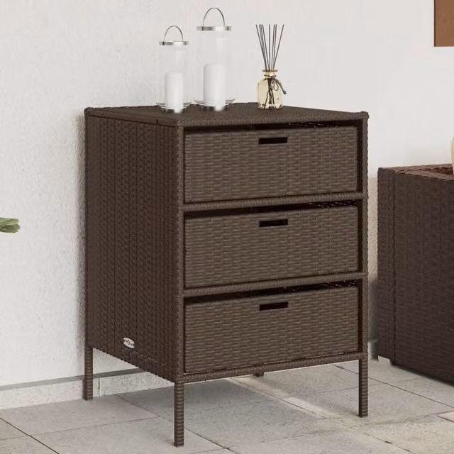 Berkfield Home Garden Storage Cabinet in Brown Poly Rattan and Steel, W/D/H: 55 x 59 x 80 cm