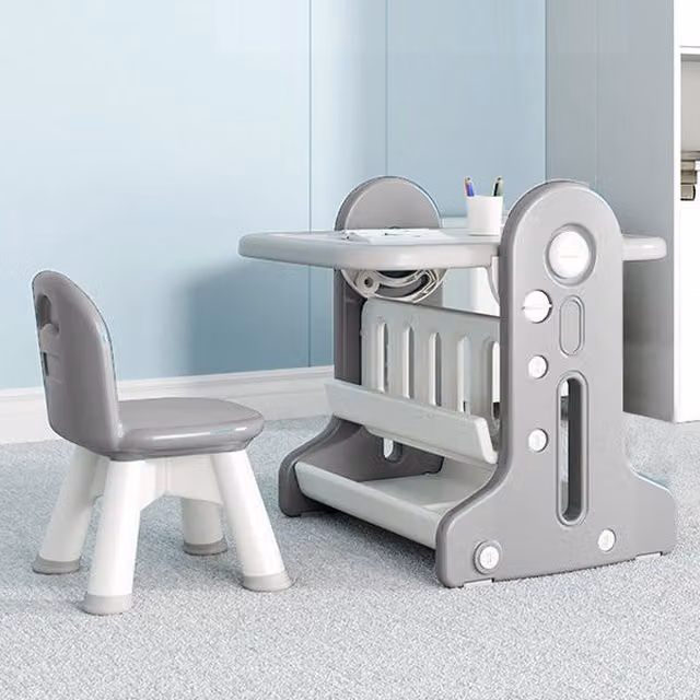 Liberty House Toys 4 in 1 Kids Table, Chair and Easel Set in White and Grey
