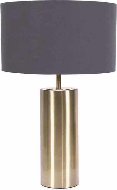Lexy Dimmable Touch Table Lamp with Charcoal Fabric Drum Shade and Antique Brass Base including LED Bulb