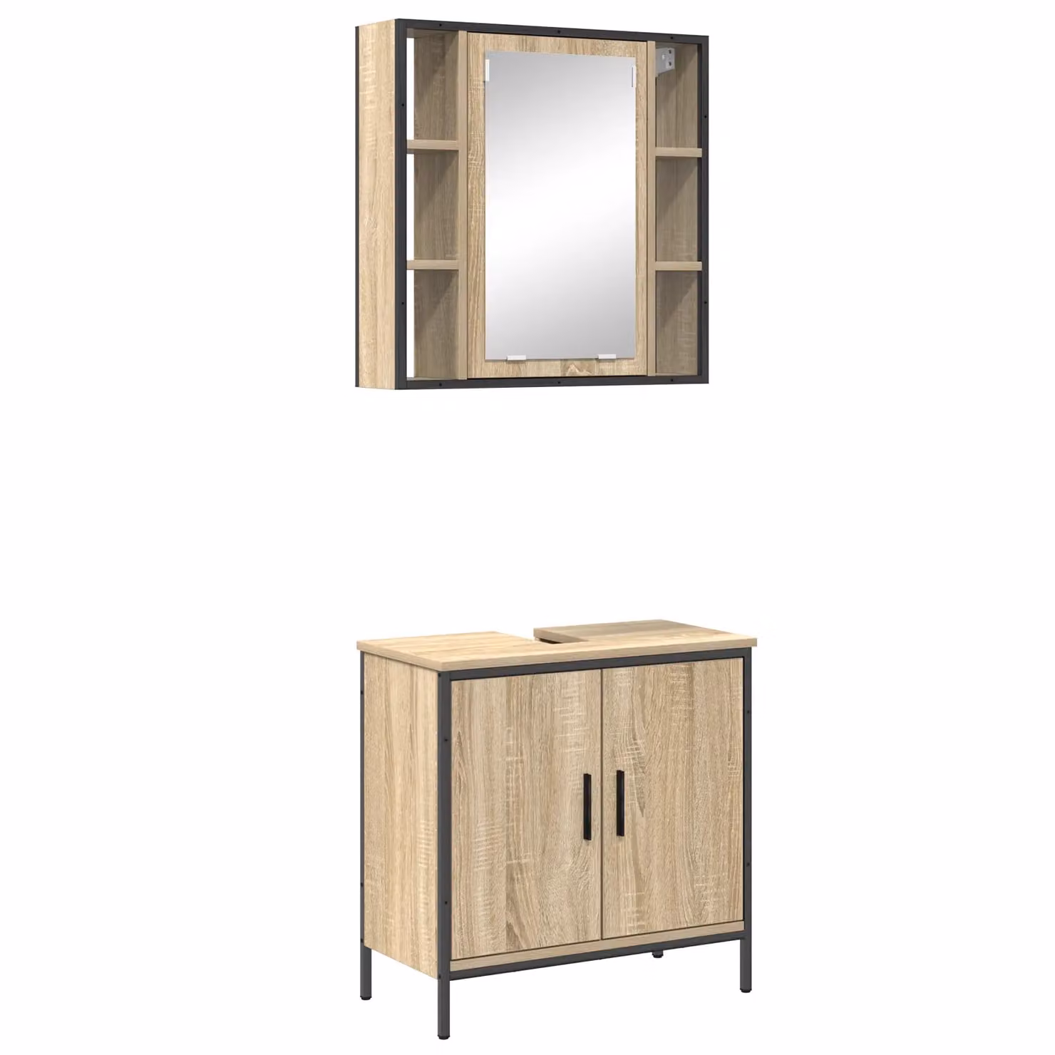 Berkfield Home 2 Piece Modern Bathroom Furniture Set in Sonoma Oak and Cream featuring a Vanity Unit and Mirror Cabinet – 2