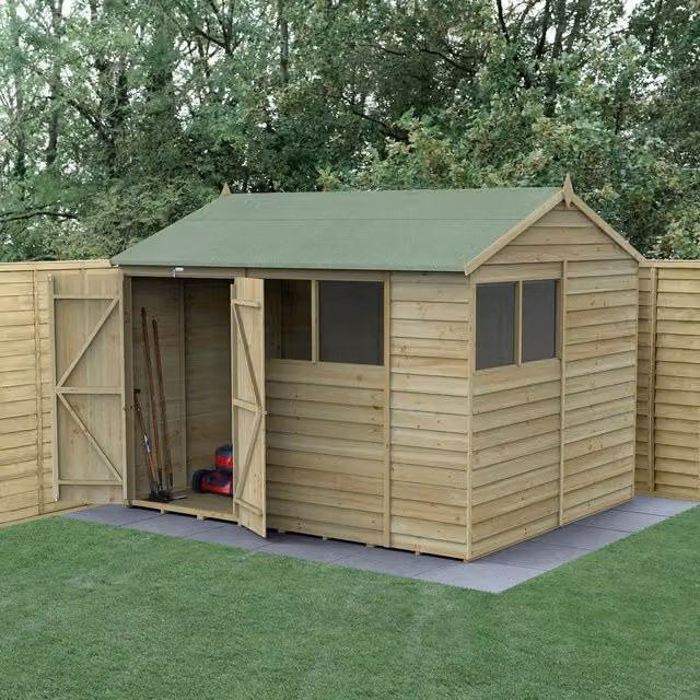4LIFE Reverse Apex Wooden Garden Shed in Brown with Base and Window