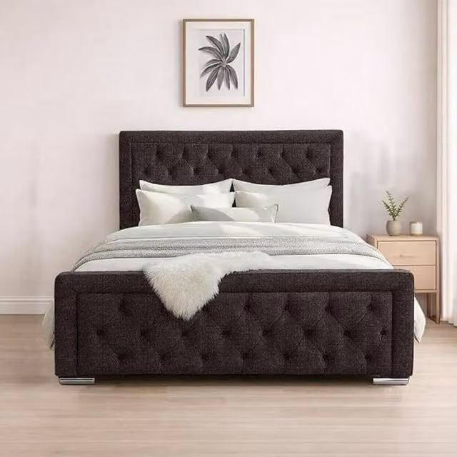 Bed Time UK Naples Small Double Bed Frame with Chesterfield Floor Standing Headboard in Stone Fabric, W/D/H: 120 x 200 cm