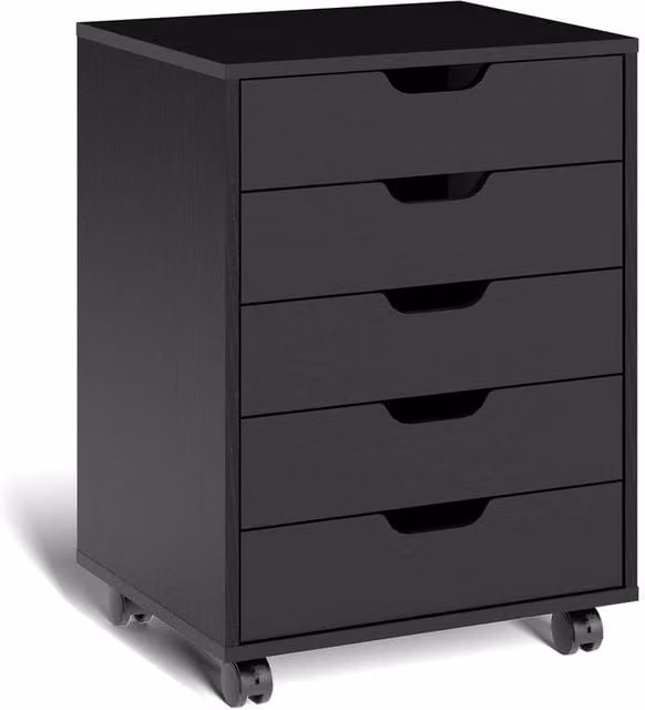 KORVIXA Black Wooden 5 Drawer File Cabinet Organiser W/D/H: 100 x 100 x 65 cm – 1