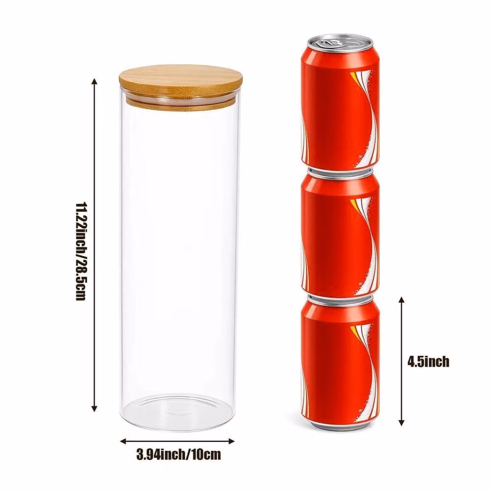 Pawnora Set of 3 Airtight Glass Storage Jars with Bamboo Lids, Clear, 2.05 l Total Volume – 2