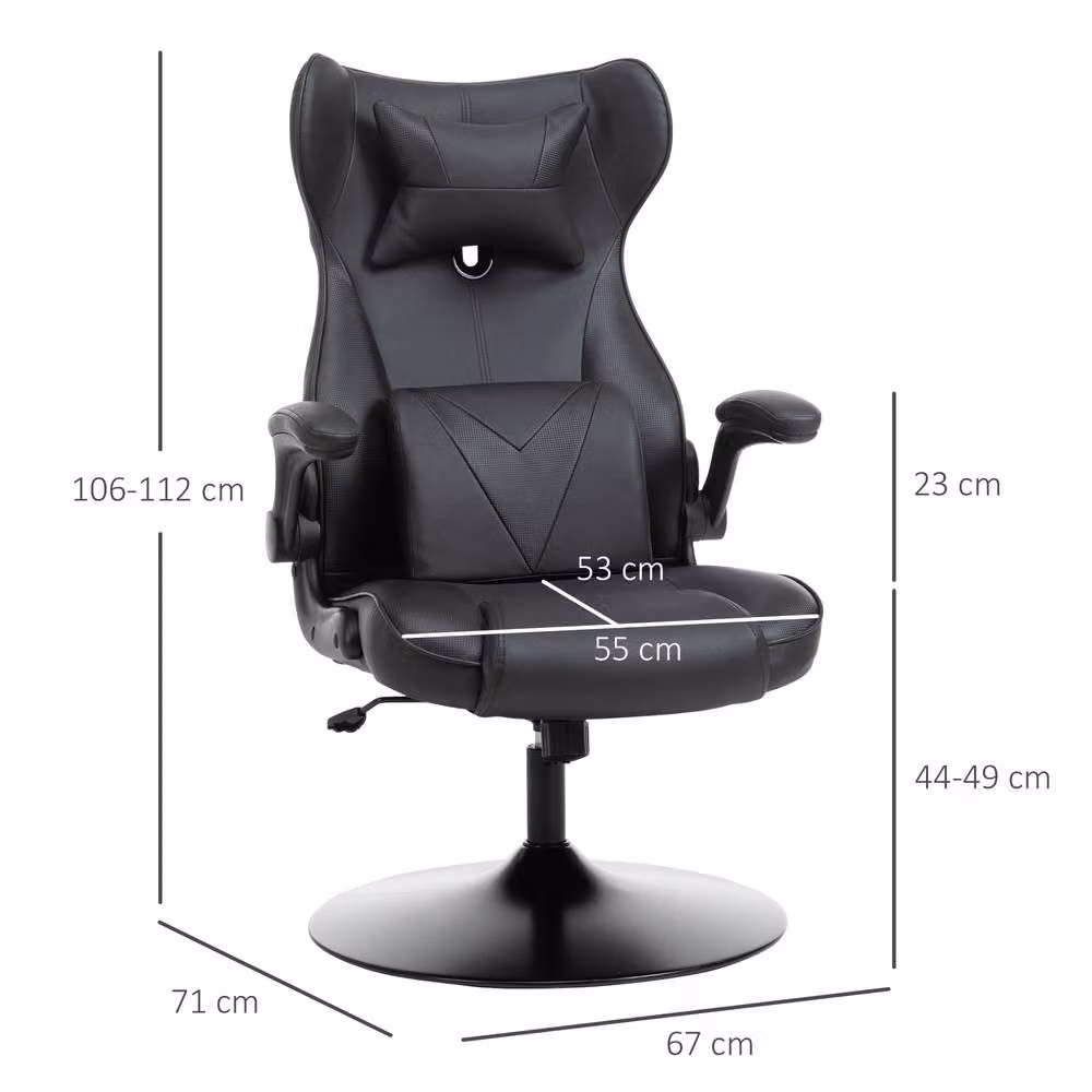 STILVORA Black Racing Gaming Chair with Flip-up Armrests and Headrest – 3