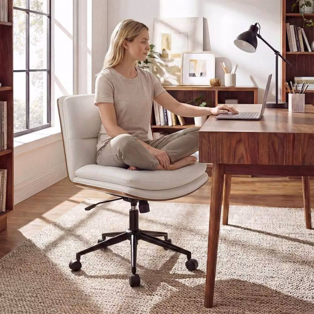 Costway Armless Swivel Office Chair in White with Height Adjustment and Castors – 3