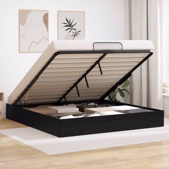 Berkfield Home Ottoman Bed Frame in Black Oak, W/D/H: 160 x 200 x 25 cm