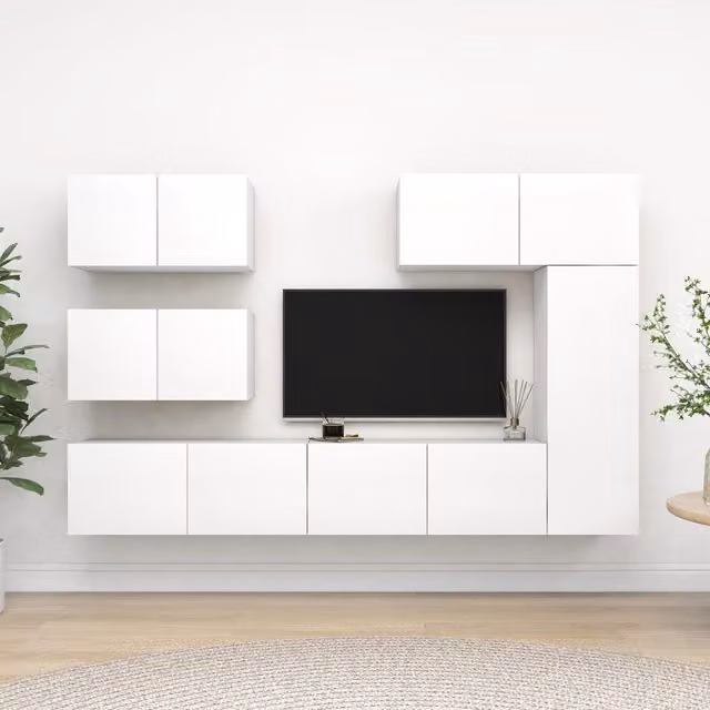 Berkfield Home 6 Piece Modern White Matt MDF TV Cabinet Set
