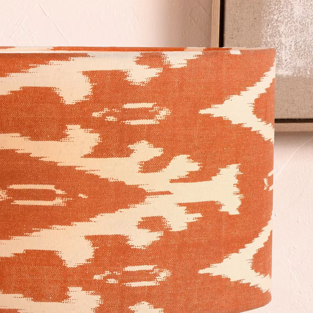 Ruma Orange Ikat Patterned Cylinder Fabric Lampshade for Table Lamps, Diameter: 40.64 cm – 2