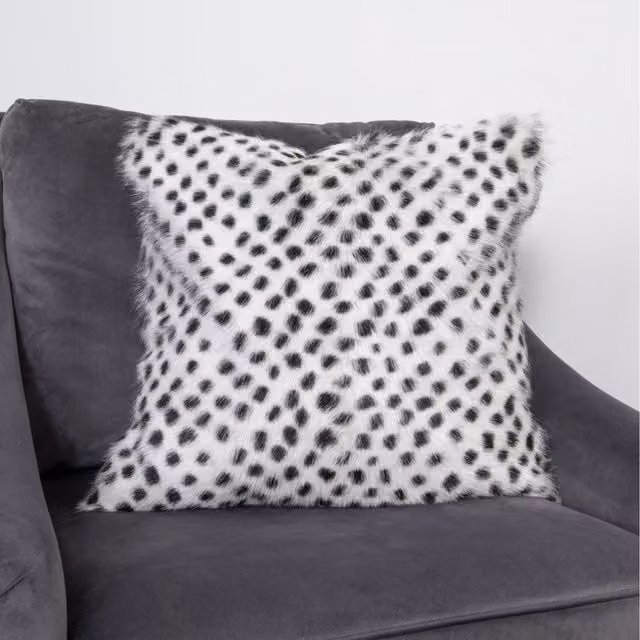 Native Natural Dotted Goatskin Cushion, Black and White, W/D/H: 45 x 45 x 1 cm