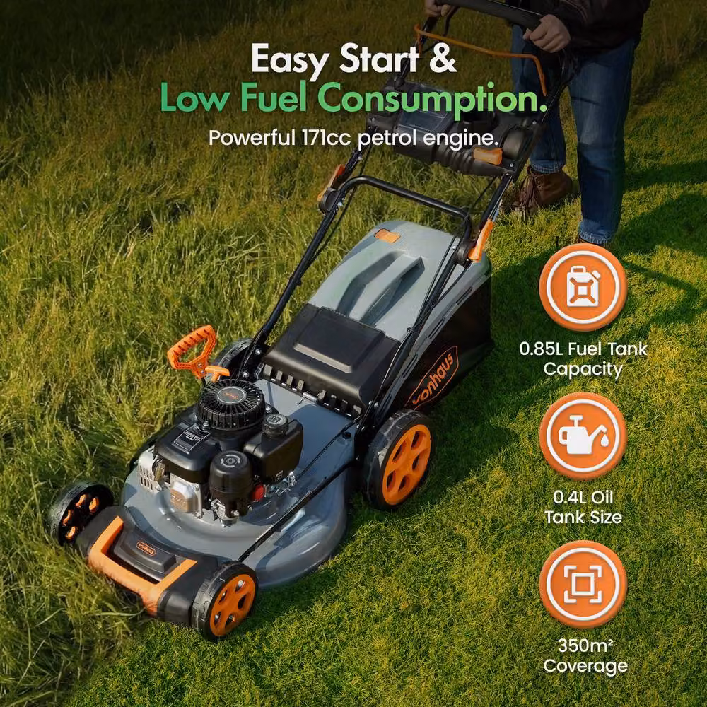 VonHaus Petrol Lawnmower in Grey with Collection Bag – 2
