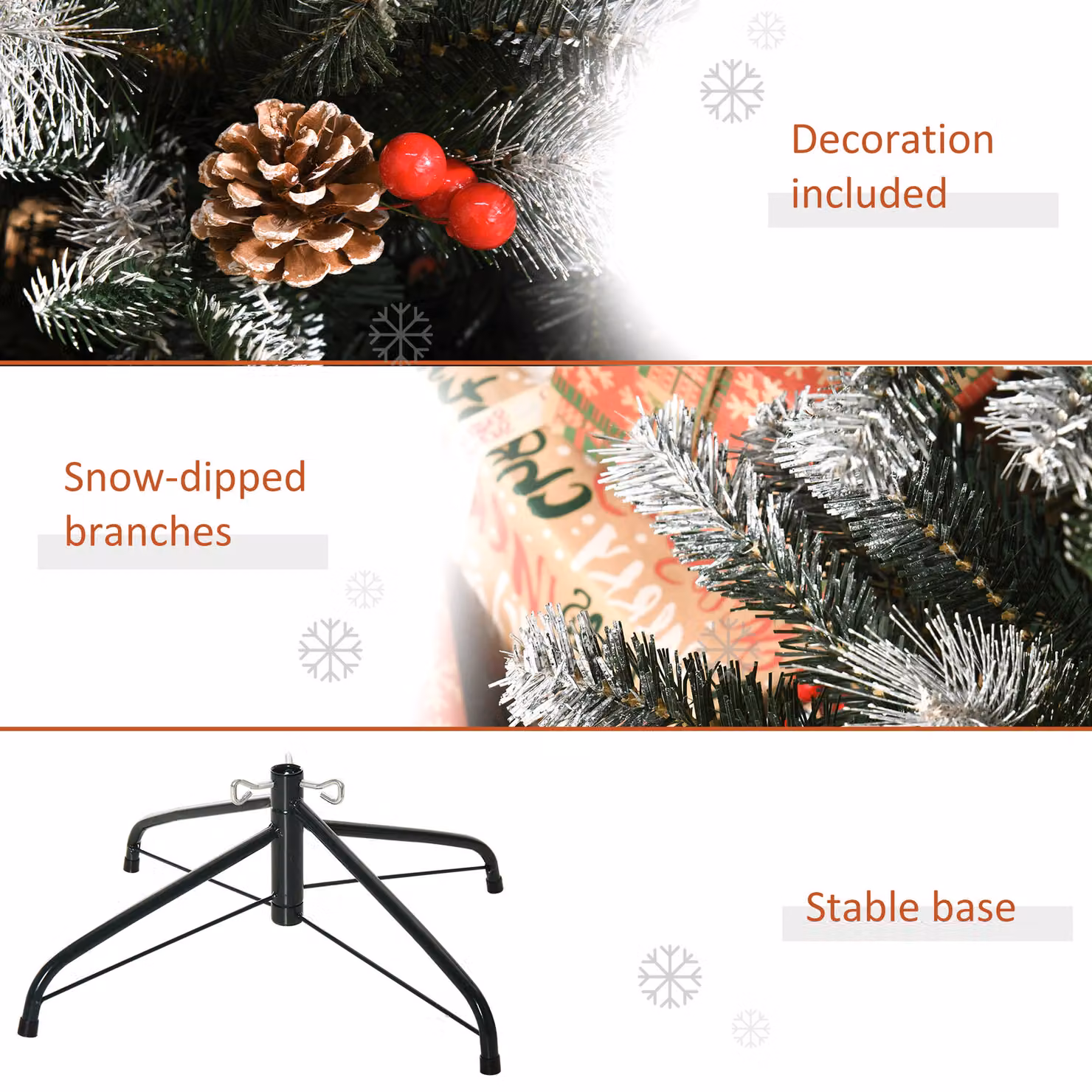 HOMCOM 6ft Artificial Snow Dipped Christmas Pencil Tree with Red Berries and White Pinecones, Green – 5