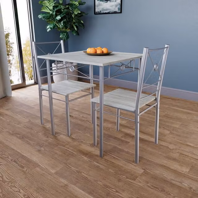 Vida Designs Modern Oak Dining Set with Square Table and 2 Chairs in Brown and Grey