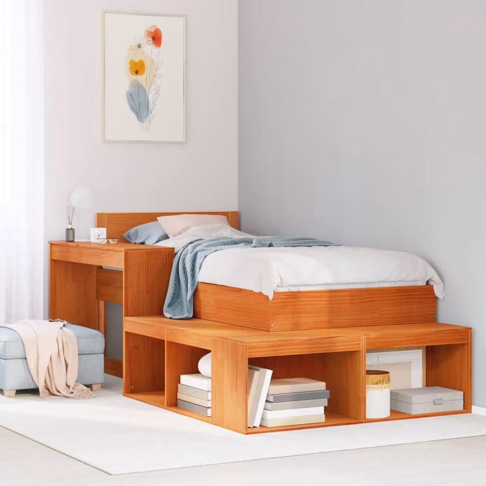 Berkfield Home Rustic Waxed Brown Solid Pine Bedside Cabinet with Desk W/D/H: 122 x 75 x 75 cm – 2