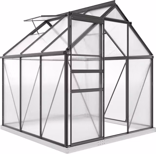 Outsunny Grey Walk-In Polycarbonate Greenhouse with Sliding Door and Rain Gutter, W/D/H: 190 x 190 x 200 cm – 1