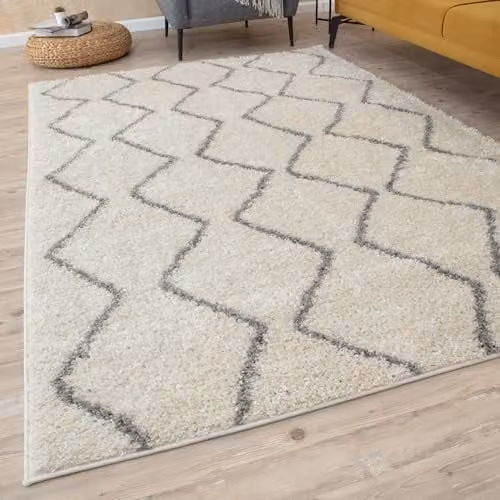 THE RUGS Moroccan Design Shaggy Rug in White and Grey, W/D/H: 80 x 150 x 1 cm – 1
