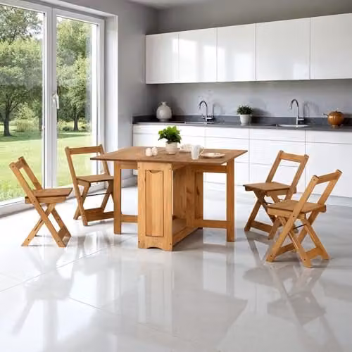 Seconique Santos Butterfly Dining Set in Brown Distressed Waxed Pine with Extendable Table and Chairs, W/D/H: 115 x 92 x 75.5 cm