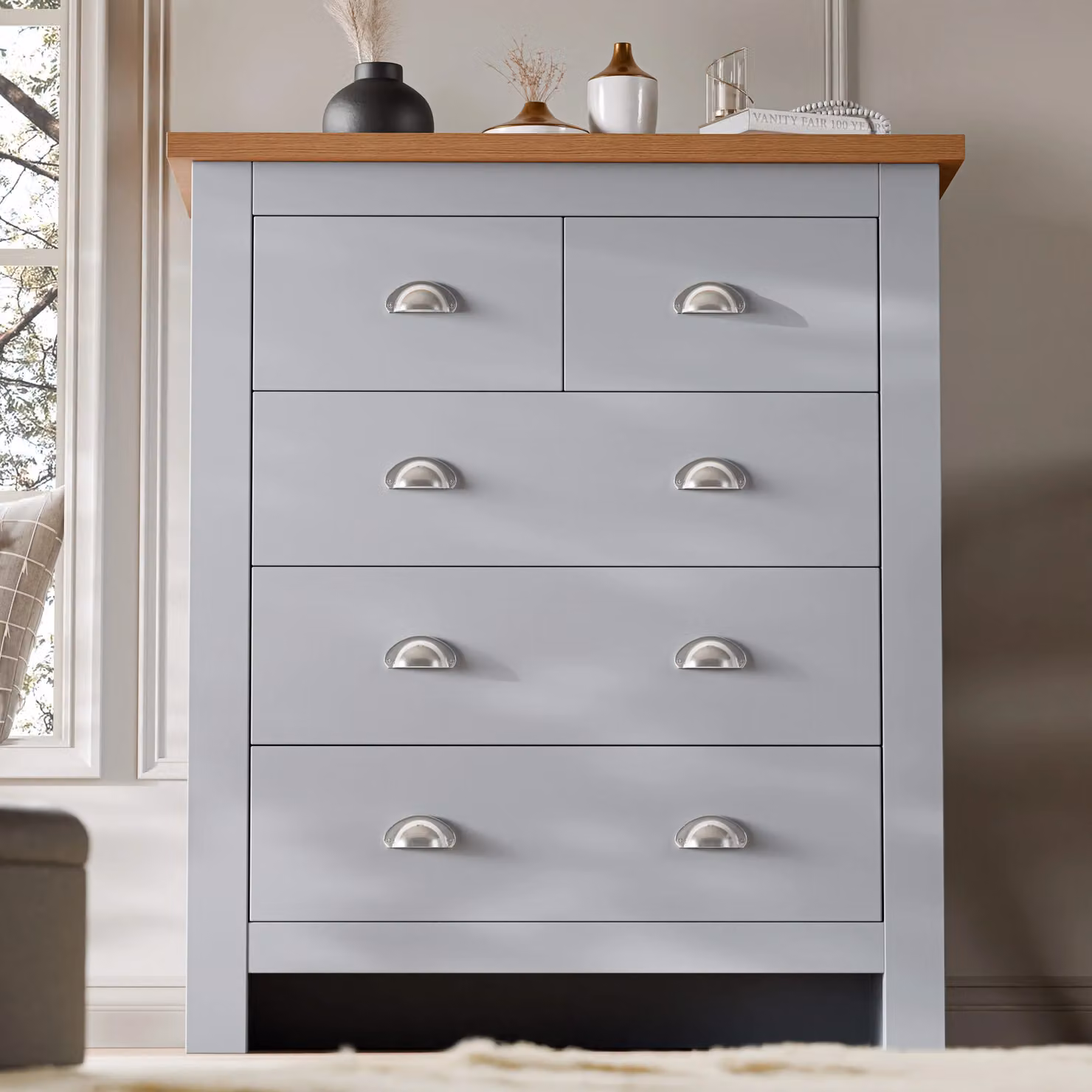 DHS 5 Drawer Shaker Bedroom Chest of Drawers in Grey, W: 102 cm, D: 42 cm, H: 75 cm