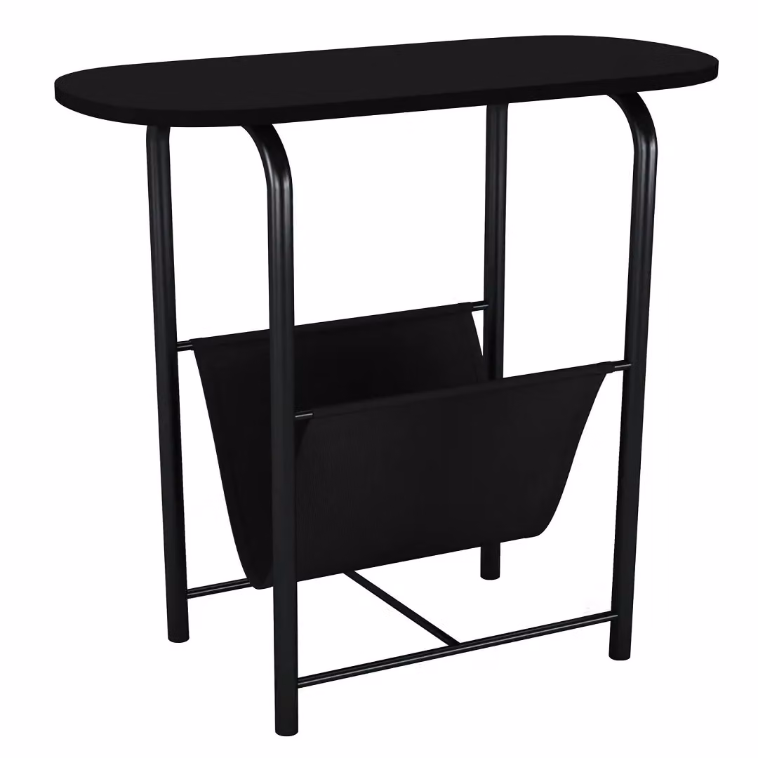 EONLION Slim Oval Side Table with Magazine Holder in Black – 2