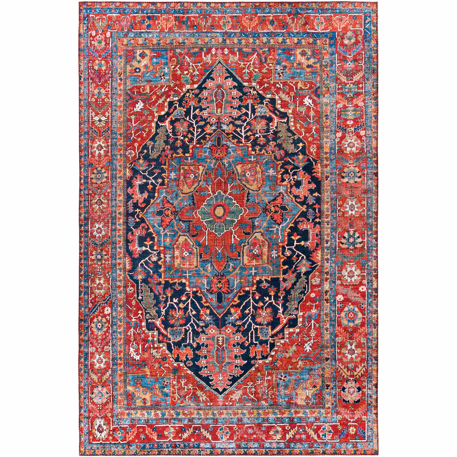 Livabliss Iris Vintage Boho Traditional Rug in Blue, Red and Beige, W: 150 cm, D: 230 cm – 2