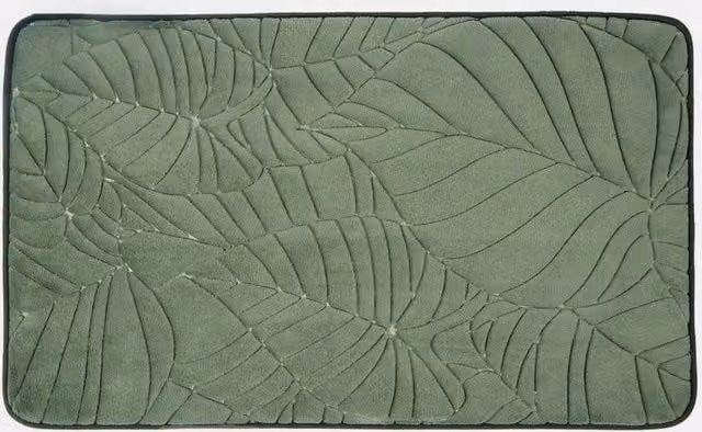 VOGREX Non-Slip Memory Foam Leaf Bath Mat in Green, W: 45 cm x L: 75 cm