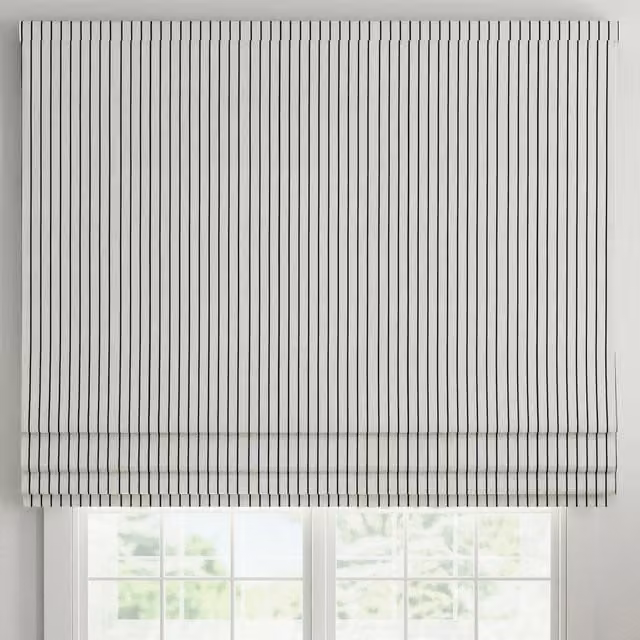 ANTE DECOR Burgess Made To Measure Roman Blind in White and Black Cotton Stripe