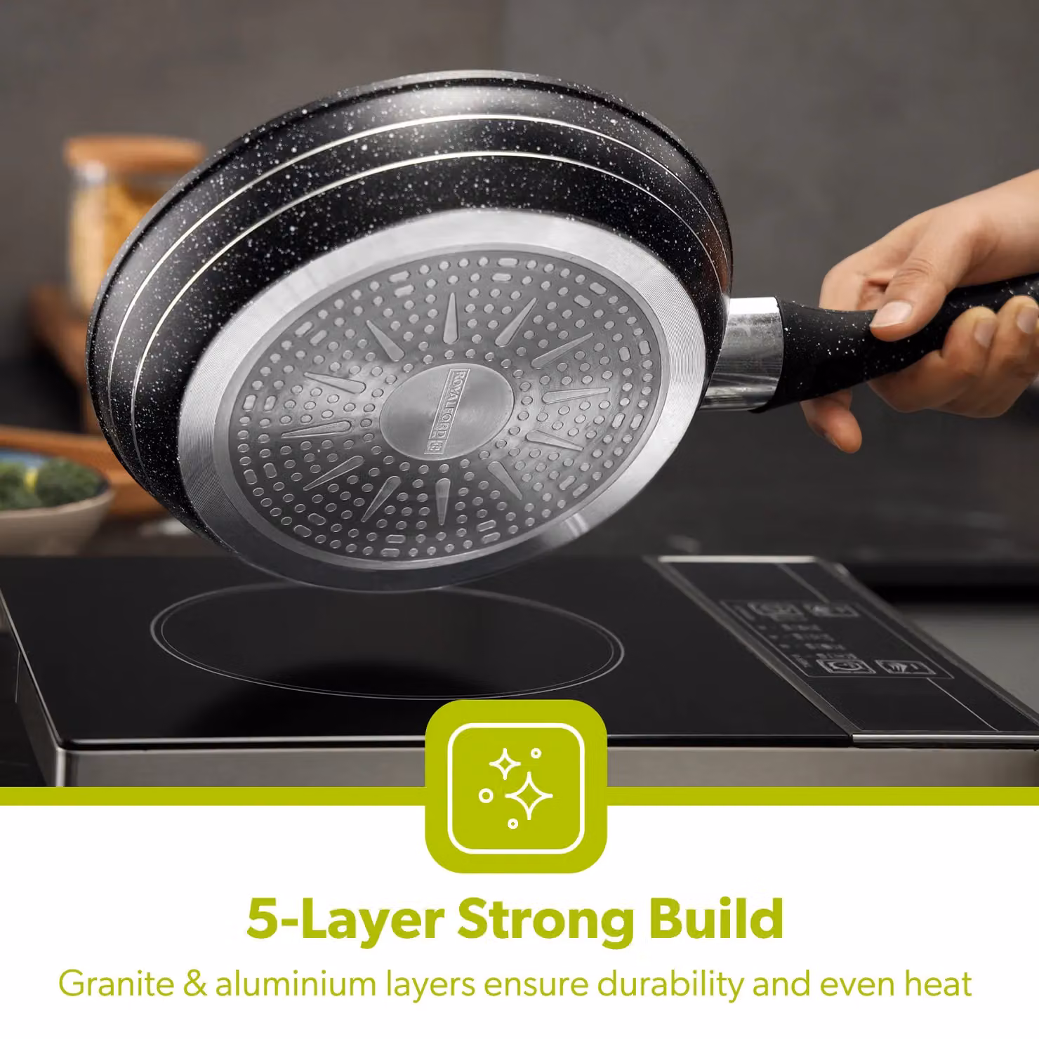 Royalford Non-Stick Ceramic Aluminium Frying Pan, Black, 22 cm – 3