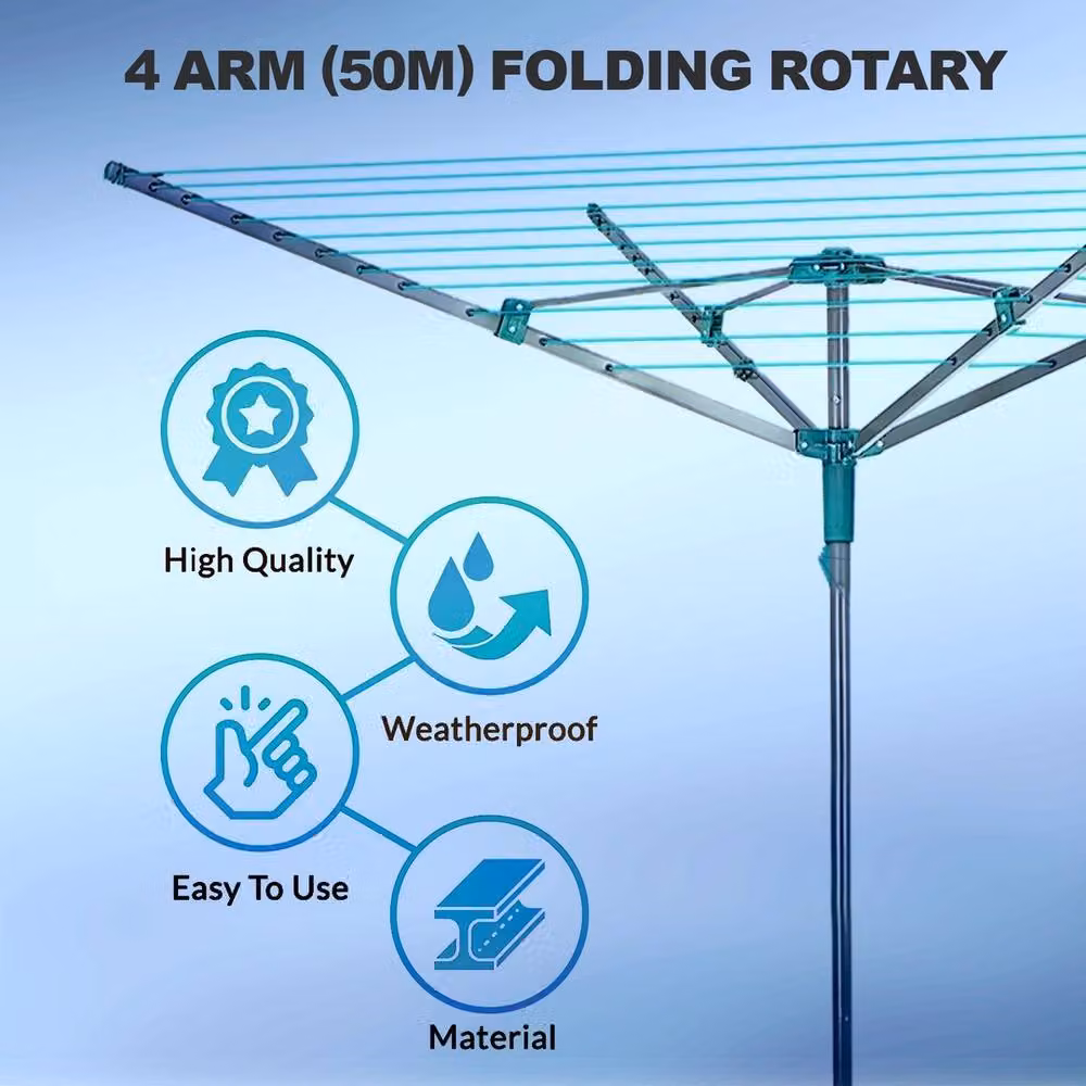 NESTLUNE Rotary Clothes Airer with 4 Arms and Ground Spike in Petrol Blue – 3