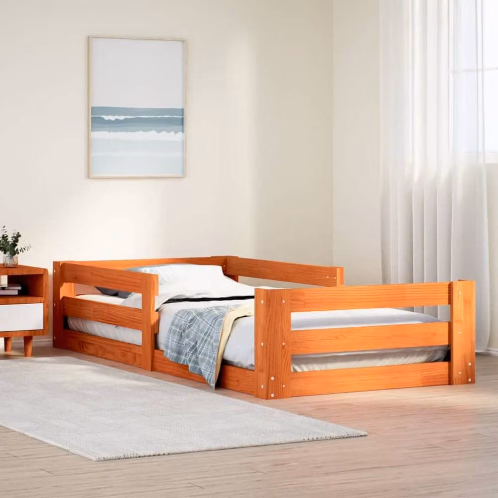 Berkfield Home Small Single Solid Wood Pine Bed Frame, Brown Waxed Finish, W/D/H: 75 x 190 x 41.5 cm – 2