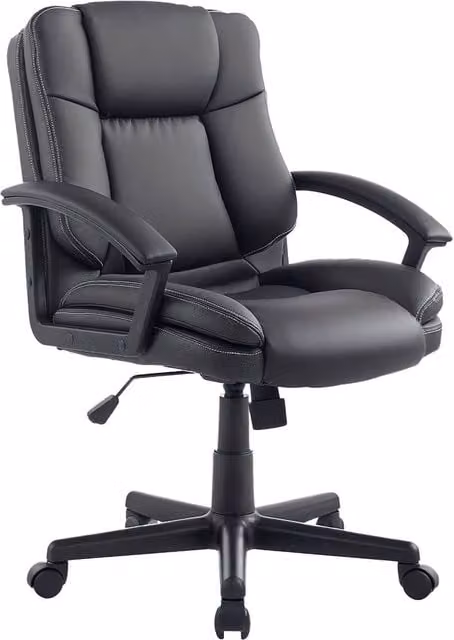 Rolipo Black PU Leather Swivel Office Task Chair with Adjustable Height and Armrests – 1