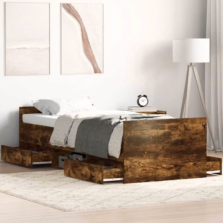 Berkfield Home Bed Frame with Headboard and Footboard in Smoked Oak Brown, W/D/H: 100 x 200 cm