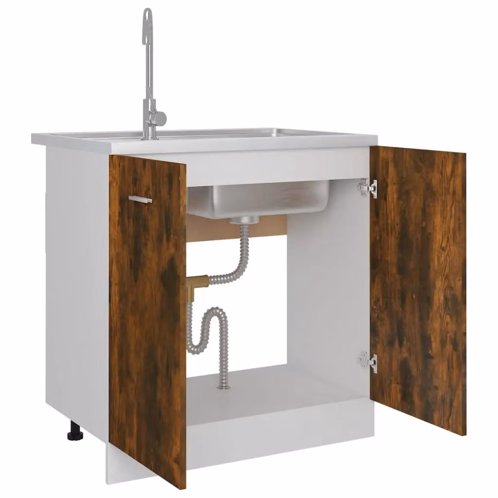 Berkfield Home Smoked Oak Sink Bottom Cabinet, Brown, W: 80 cm, D: 46 cm, H: 81.5 cm – 3