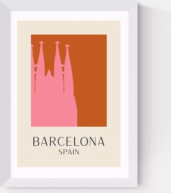 East End Prints Barcelona Framed Abstract City Art in White and Multicolour