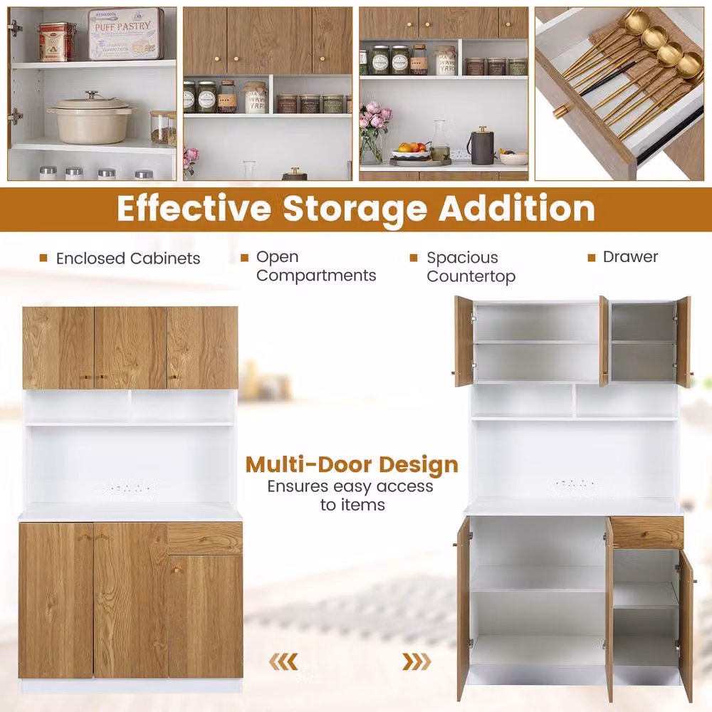 Costway Modern Tall Kitchen Cupboard Buffet Pantry Storage Cabinet with USB Ports in Sand – 3