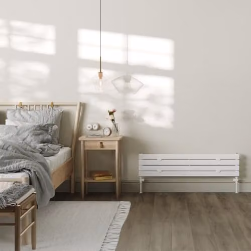 UK Radiators Typhoon Axis White Horizontal Designer Single Panel Steel Radiator W: 120 cm, H: 27.2 cm – 2