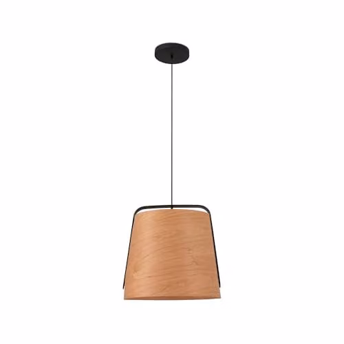 Netlighting Stood Modern Dome Ceiling Pendant in Black and Brown Wood with E27 Socket