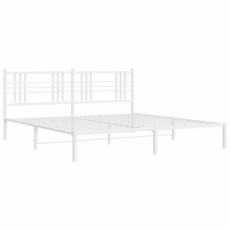 Berkfield Home Metal Bed Frame with Headboard, White, W: 193 cm, D: 203 cm