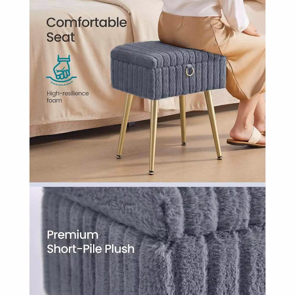 The Bazaarist Dressing Stool with Storage and Upholstered Metal Legs in Dark Grey – 3