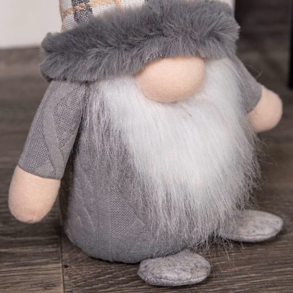 Samuel Alexander Grey and White Standing Christmas Gonk Tabletop Decoration with Tartan Hat, Height: 35 cm – 2