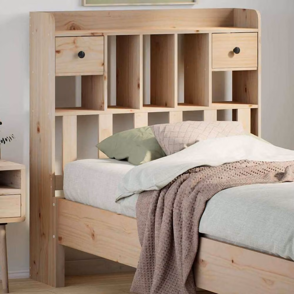 Berkfield Home Solid Wood Pine Headboard with Storage, Beige, W: 106 cm, H: 110 cm, D: 23 cm – 2