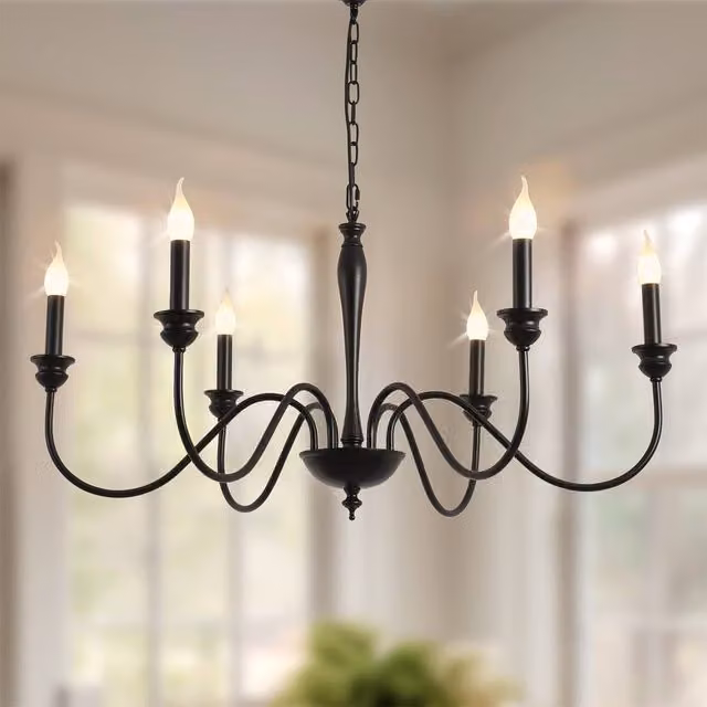 NIVOR Country 6-Light Candle-Style Chandelier in Black with Adjustable Chain